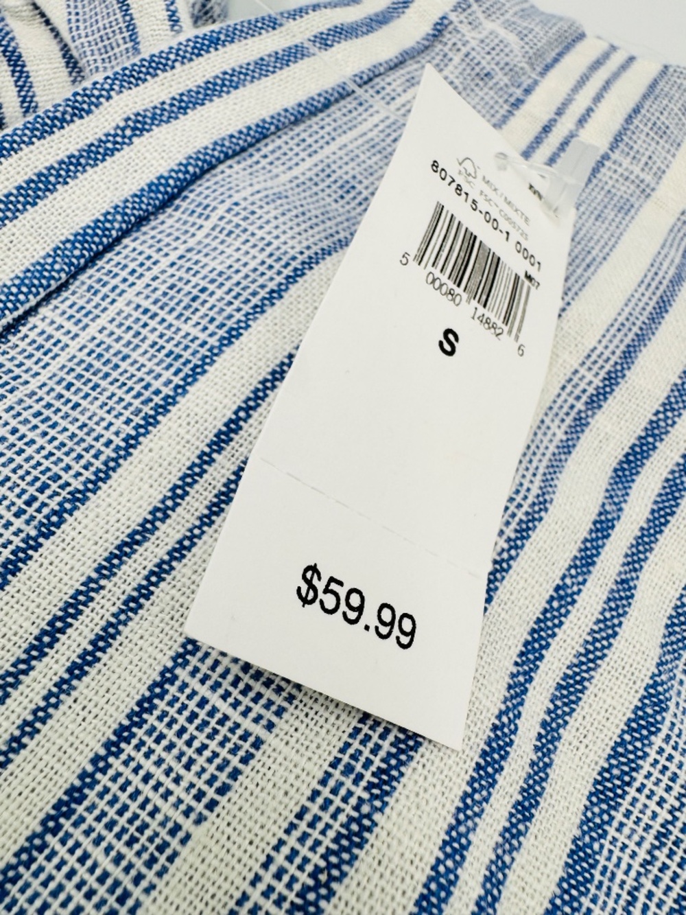 Gap Wide Leg Pants Women’s S Linen Blend Striped Blue White Elastic Waist New - Picture 2 of 12
